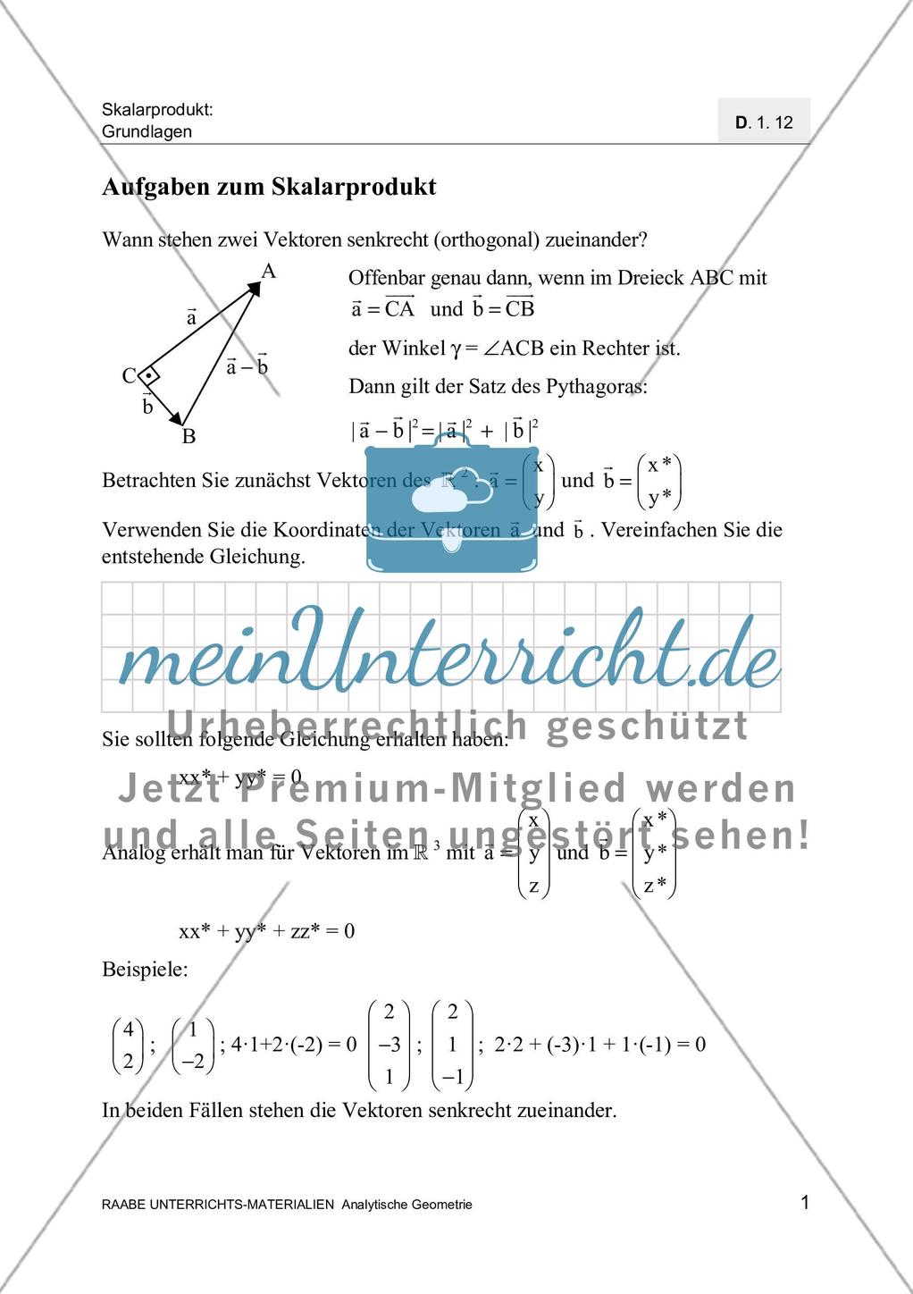 Aufgaben zum Skalarprodukt Preview 3