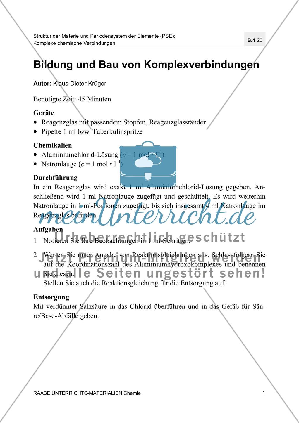 Bildung und Bau von Komplexverbindungen mit Farbfolienvorlage zu den Beobachtungen Preview 3