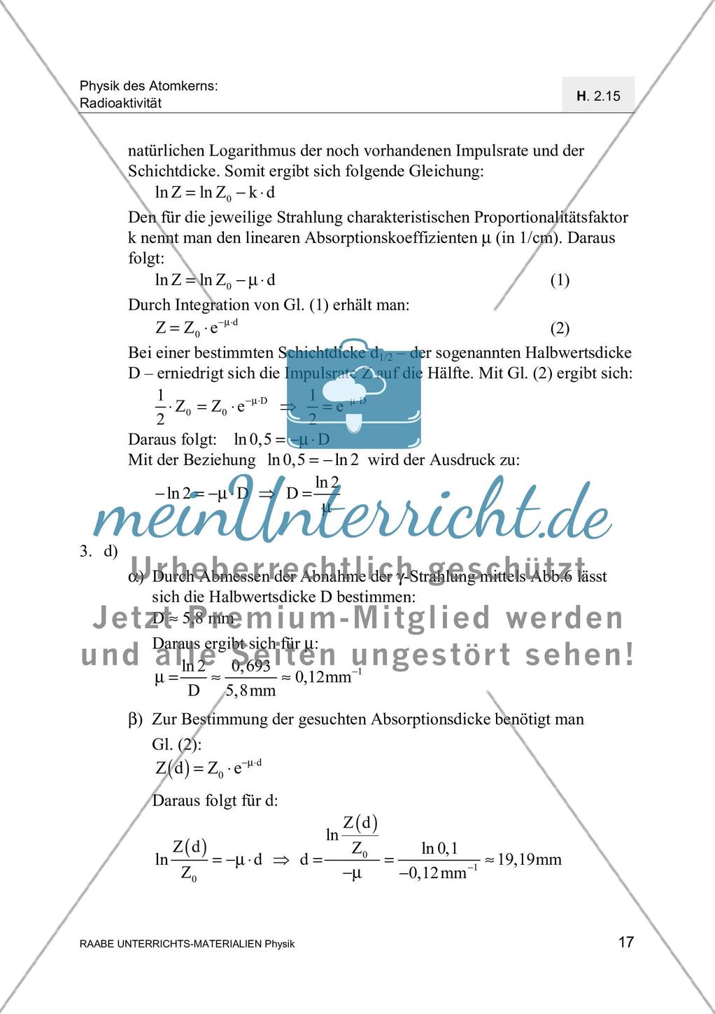Radioaktive Strahlung - Messung, Wechselwirkung mit Materie und Absoprtion Preview 20