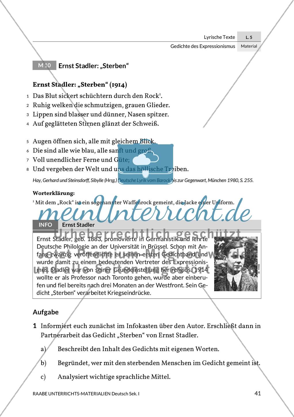 Expressionistische Lyrik - Richard Dehmel: Deutschlands Fahnenlied und Ernst Stadler: Sterben Preview 14