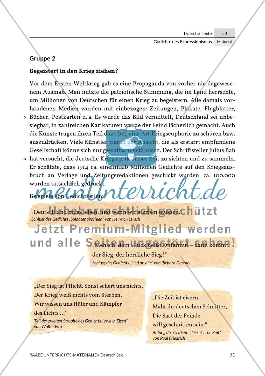 Expressionistische Lyrik - Richard Dehmel: Deutschlands Fahnenlied und Ernst Stadler: Sterben Preview 4