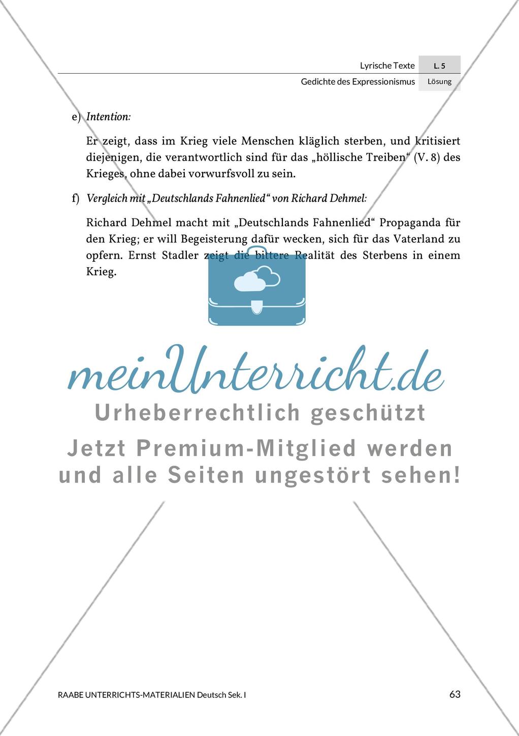Lösungen zu Richard Dehmel: Deutschlands Fahnenlied und Ernst Stadler: Sterben Preview 11