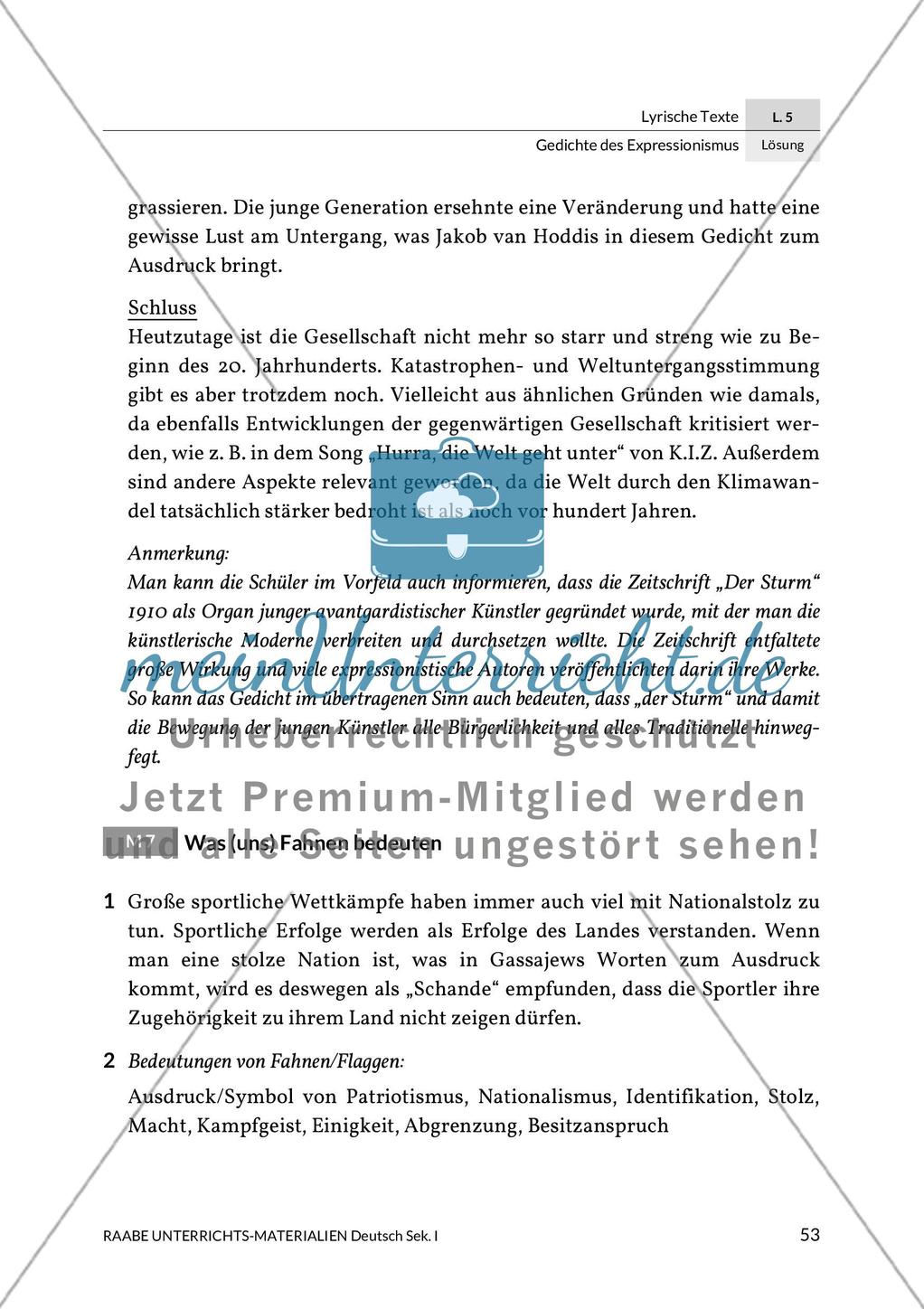 Lösungen zu Richard Dehmel: Deutschlands Fahnenlied und Ernst Stadler: Sterben Preview 1