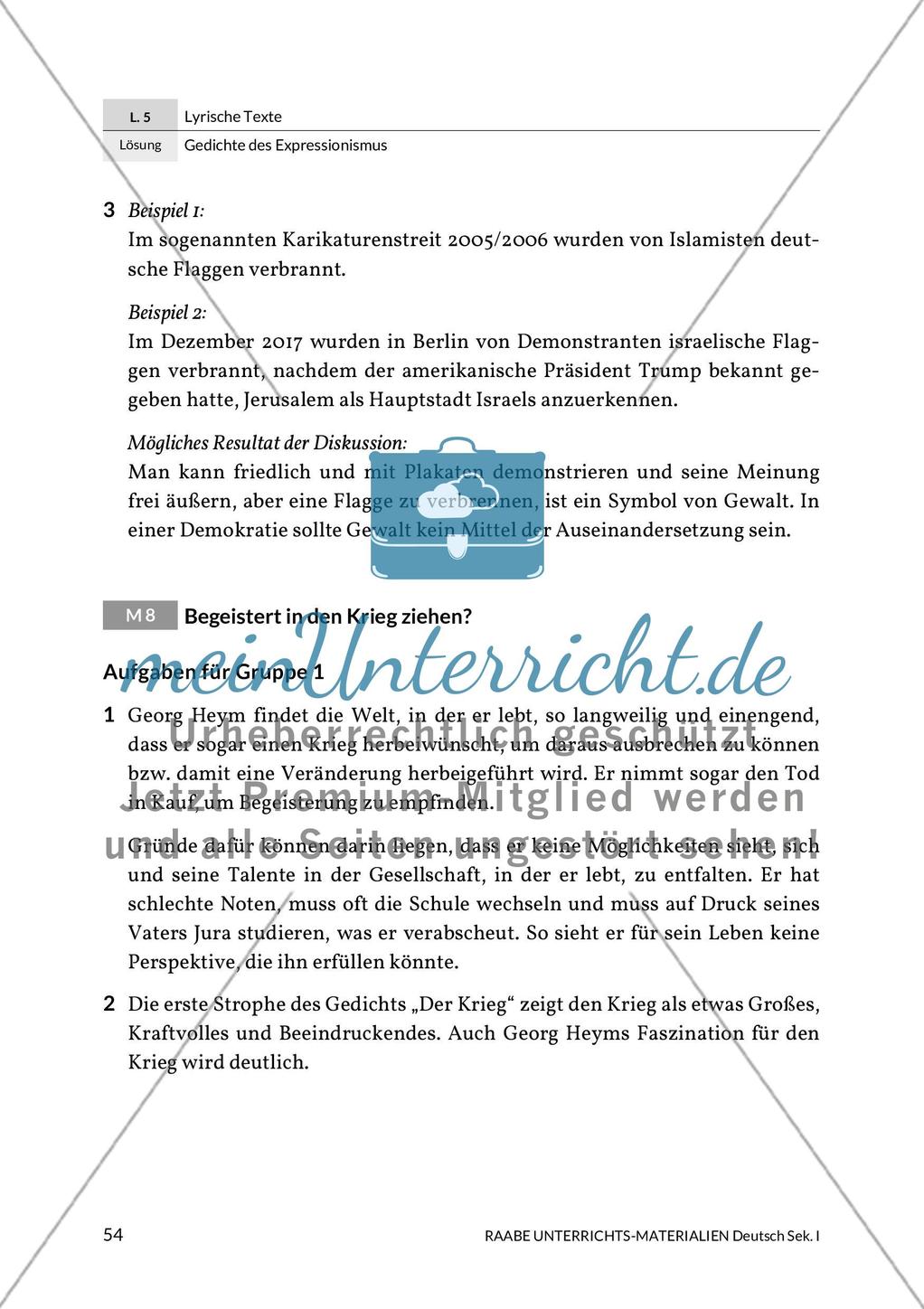 Lösungen zu Richard Dehmel: Deutschlands Fahnenlied und Ernst Stadler: Sterben Preview 2