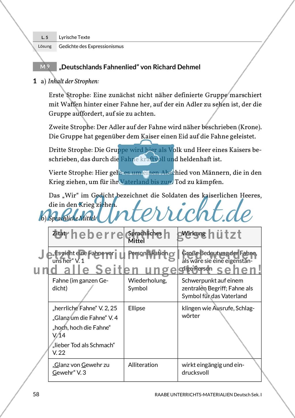 Lösungen zu Richard Dehmel: Deutschlands Fahnenlied und Ernst Stadler: Sterben Preview 6