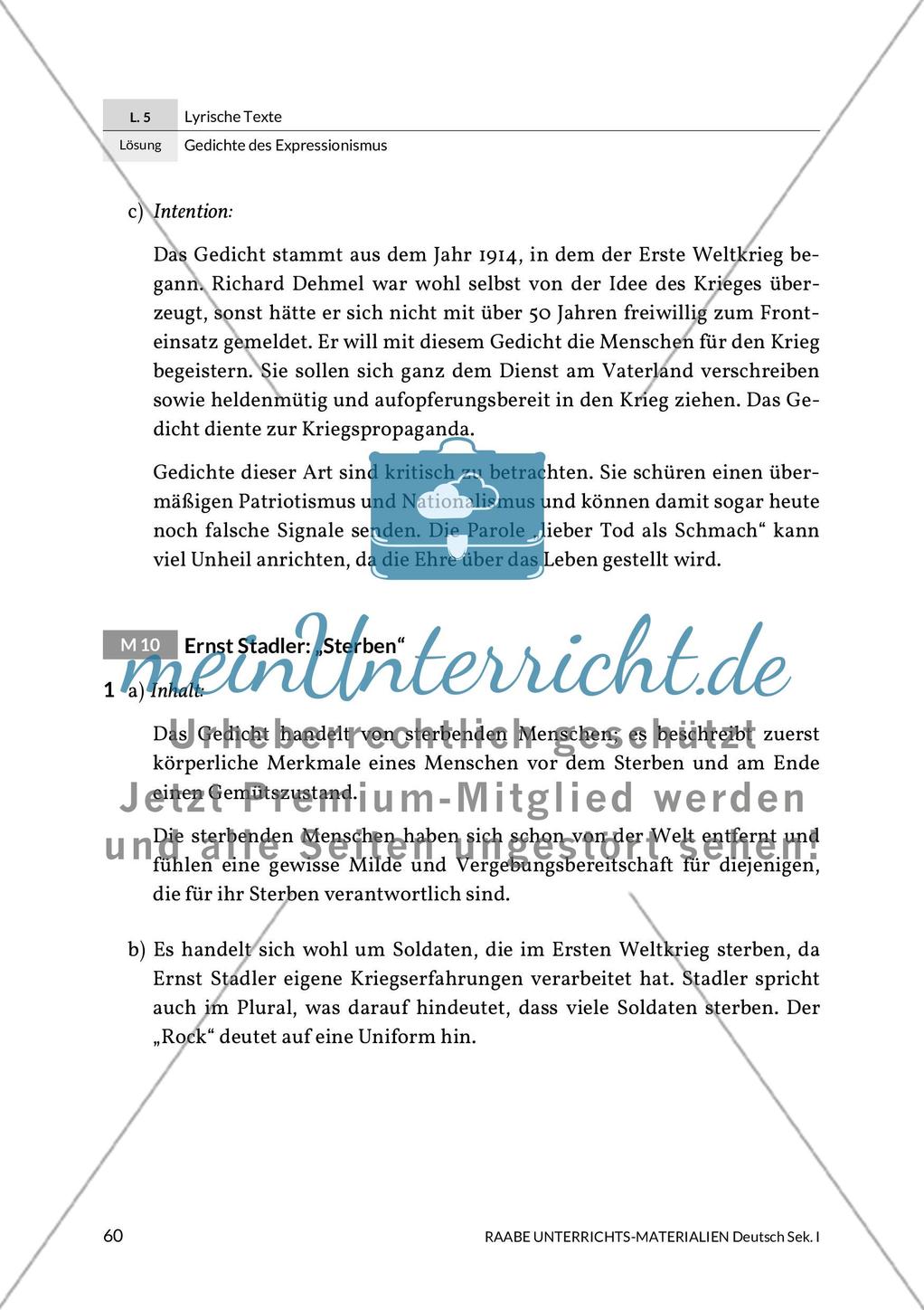 Lösungen zu Richard Dehmel: Deutschlands Fahnenlied und Ernst Stadler: Sterben Preview 8