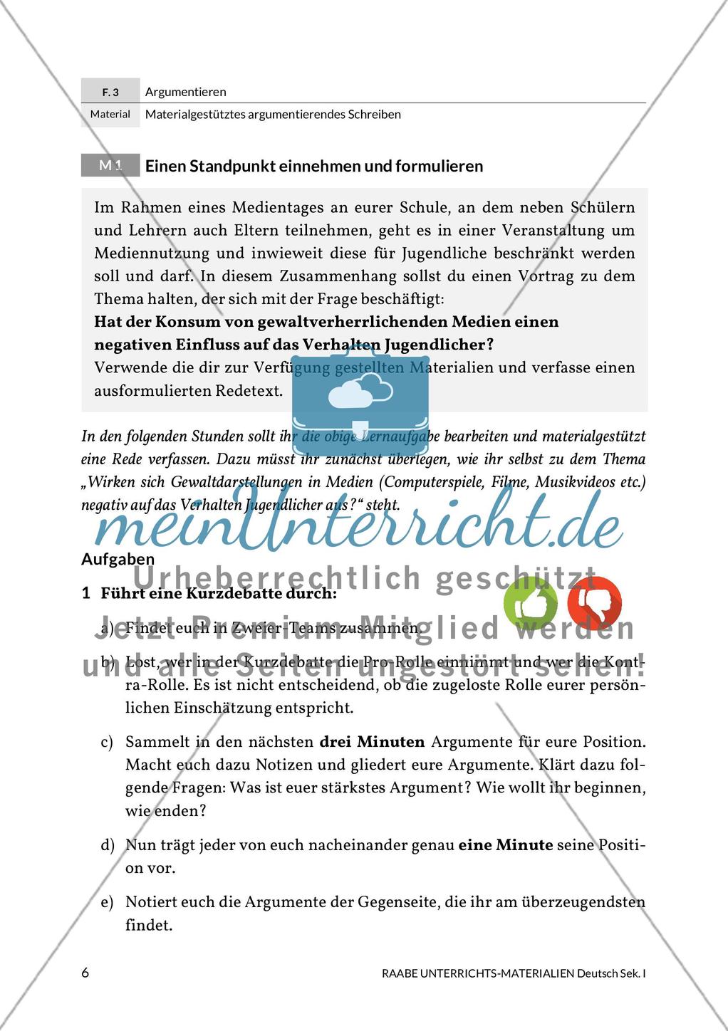 Argumentierendes Schreiben - Rede zum Thema Gewaltdarstellungen in den Medien Preview 1