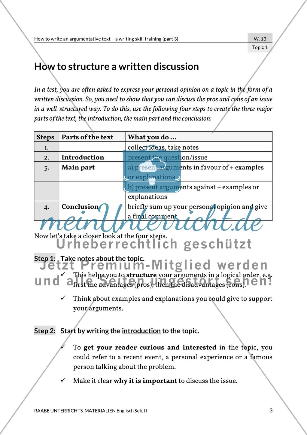 Writing skill training: Argumentative text - Structure Preview 1
