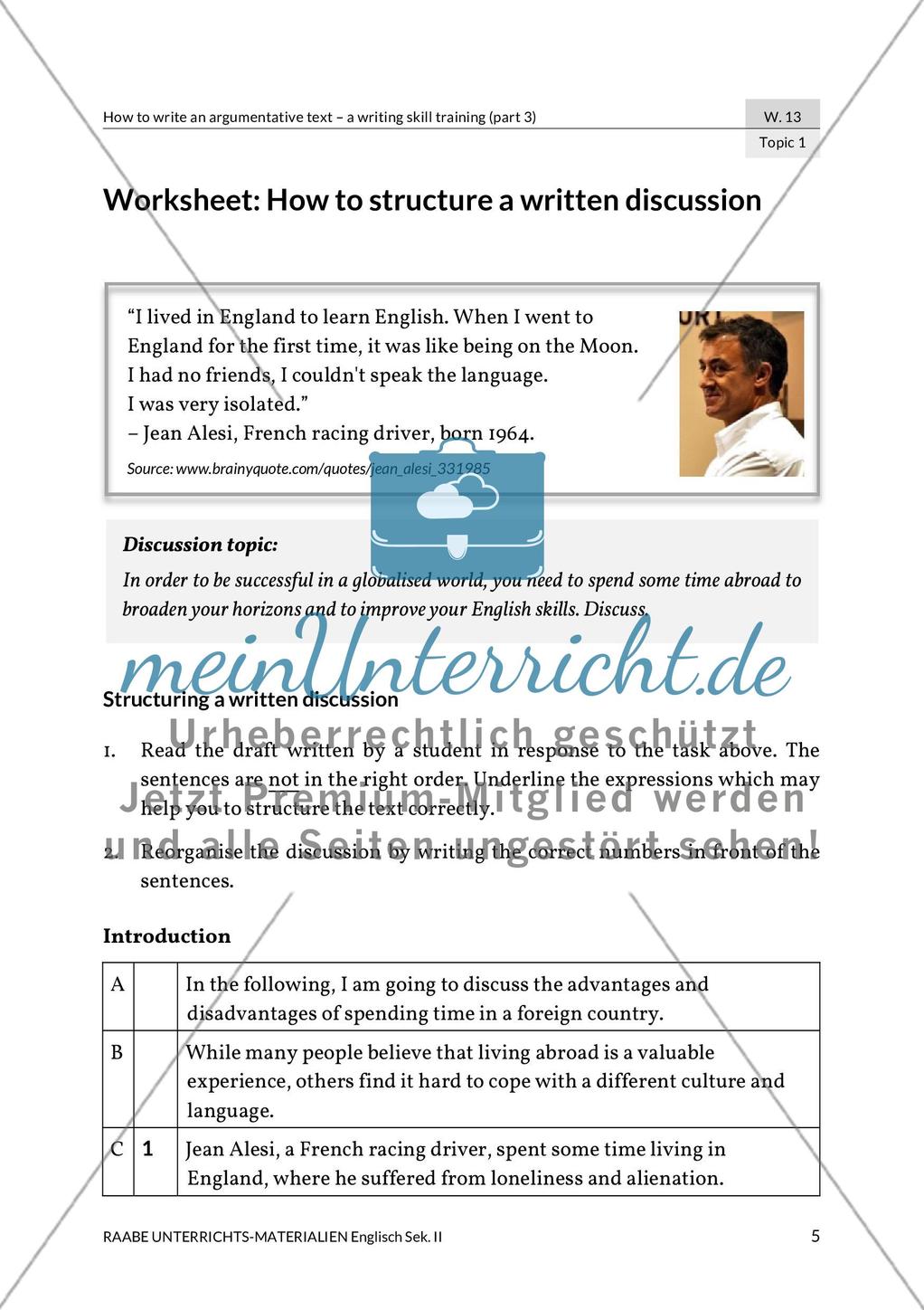 Writing skill training: Argumentative text - Structure Preview 3