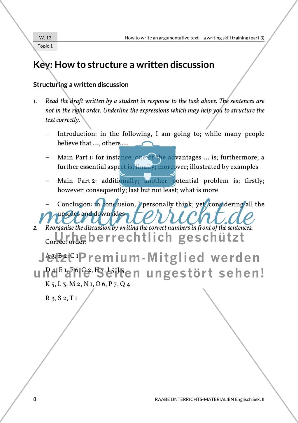 Writing skill training: Argumentative text - Structure Preview 6