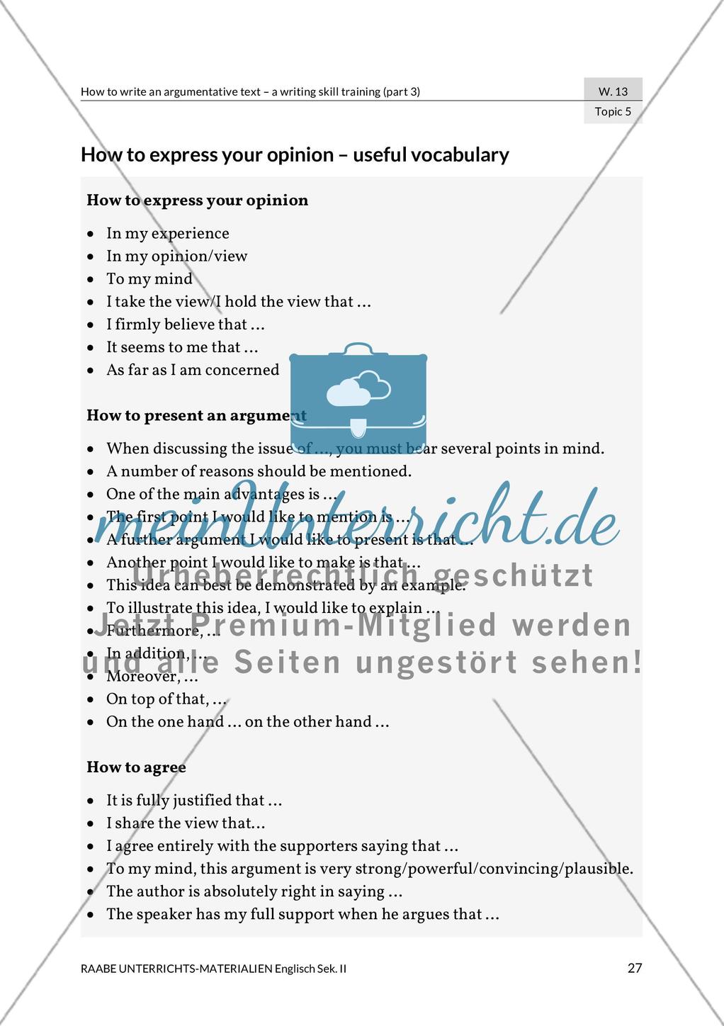 Writing skill training: Argumentative text - Further topics Preview 2
