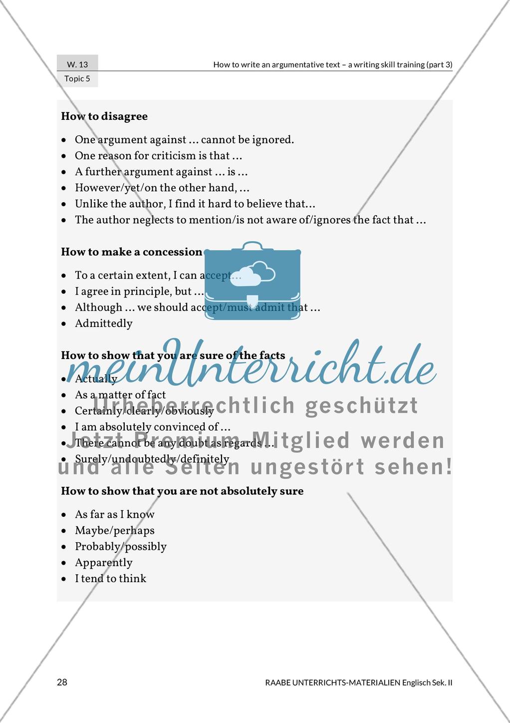 Writing skill training: Argumentative text - Further topics Preview 3