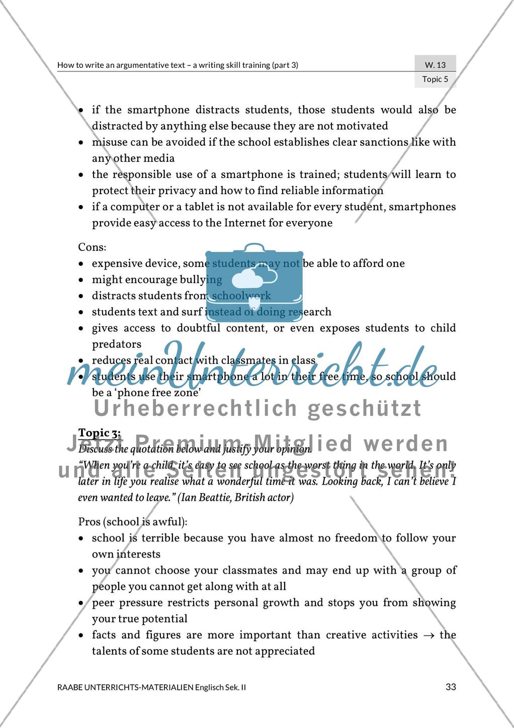 Writing skill training: Argumentative text - Further topics Preview 8