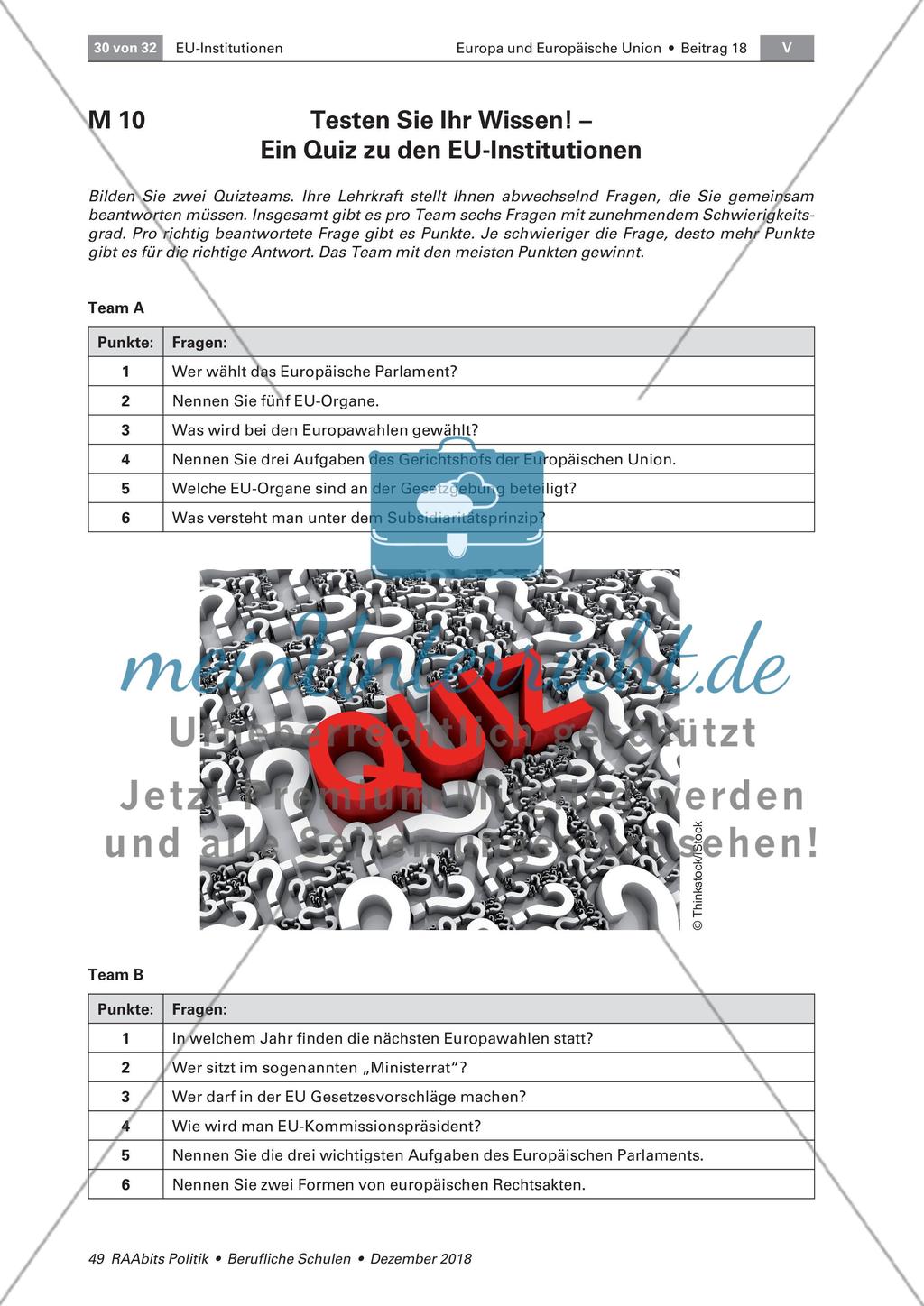 Lernerfolgskontrolle: Quiz zu den EU-Institutionen Preview 1