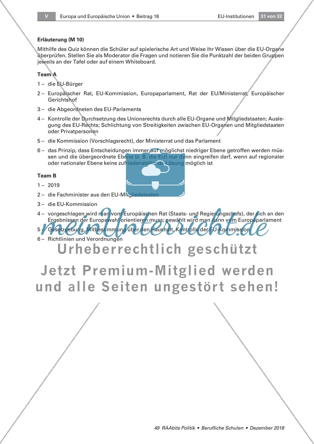 Lernerfolgskontrolle: Quiz zu den EU-Institutionen Preview 2