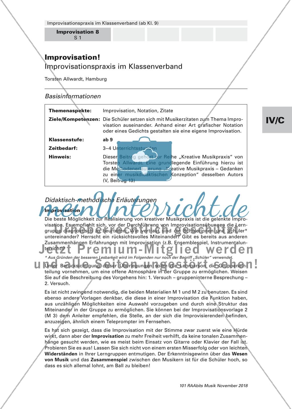 Improvisation! - Improvisationspraxis im Klassenverband Teil der Reihe