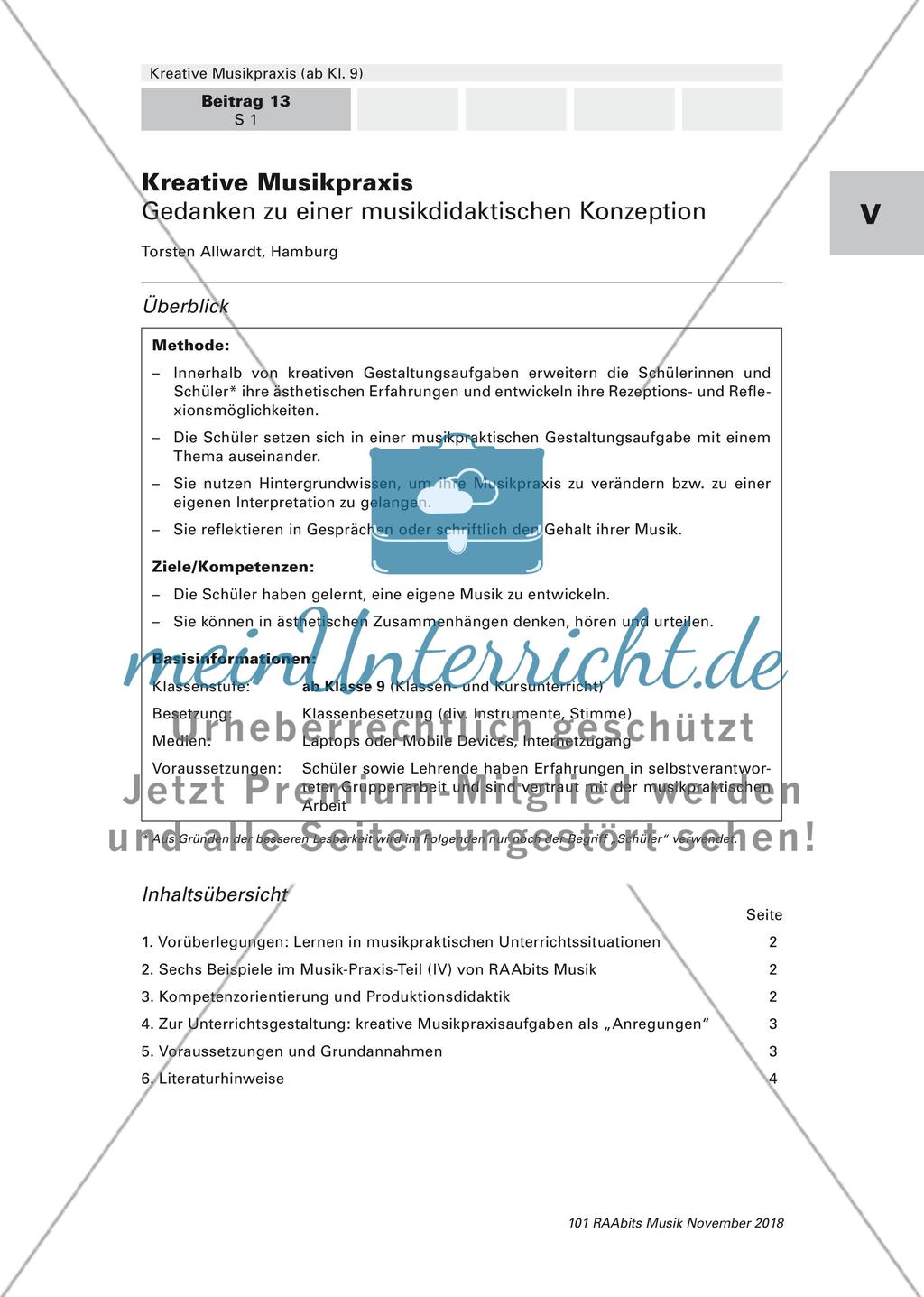 Kreative Musikpraxis - Gedanken zu einer musikdidaktischen Konzeption Teil der Reihe