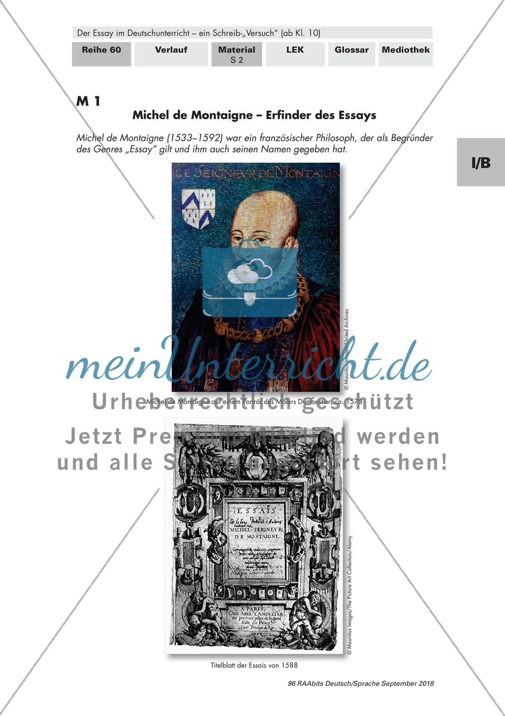 Entstehung und Charakterisierung des Essays Preview 1