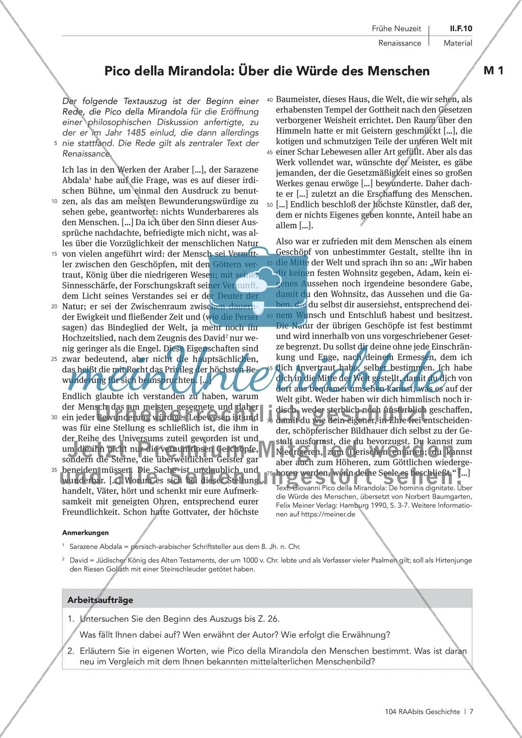 Texte der Renaissance: Die Würde des Menschen und das Philosophieren Preview 1
