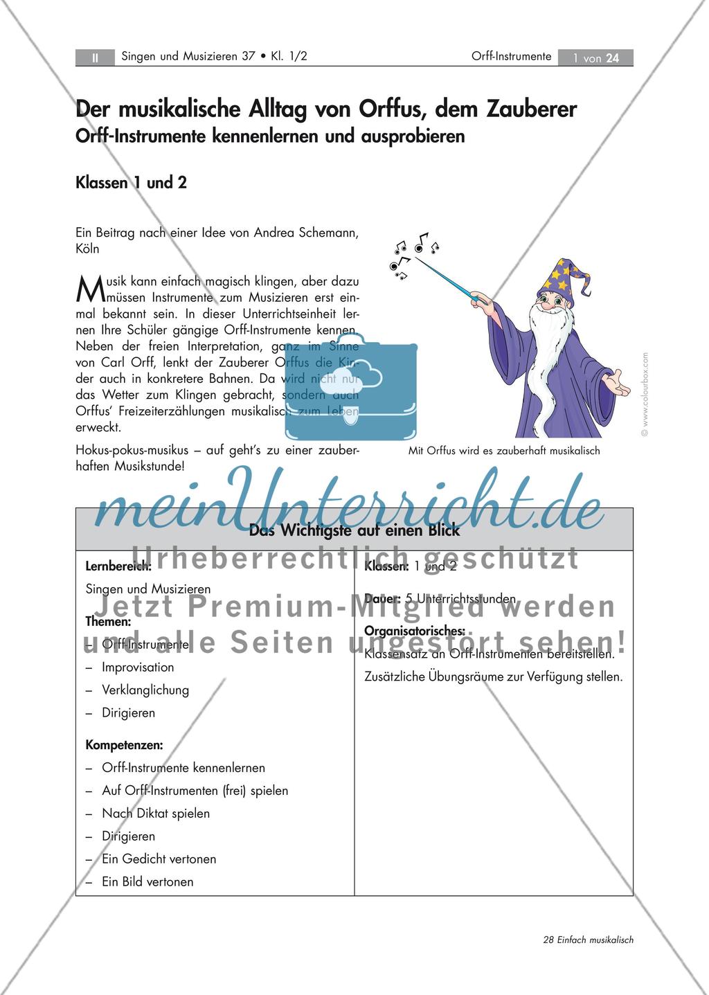 Der musikalische Alltag von Orffus, dem Zauberer Orff-Instrumente kennenlernen und ausprobieren Stand: Dezember 2018 Preview 1
