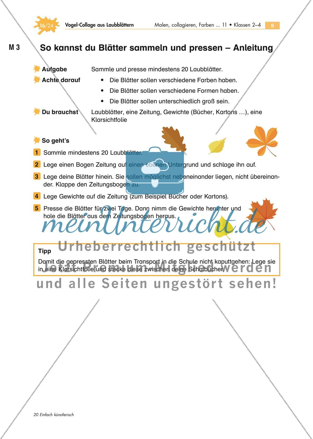 Vogel-Collage aus gepressten Laubblättern Preview 16