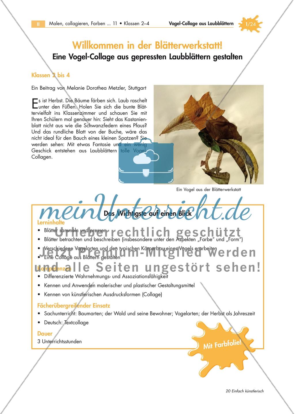 Vogel-Collage aus gepressten Laubblättern Preview 1