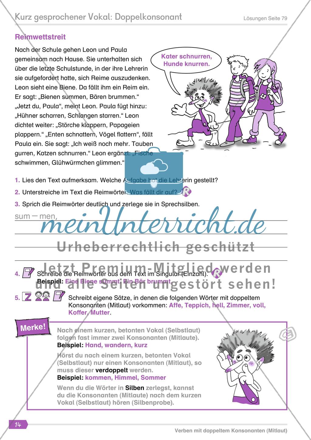 Kurz gesprochener Vokal: Doppelkonsonant Preview 1
