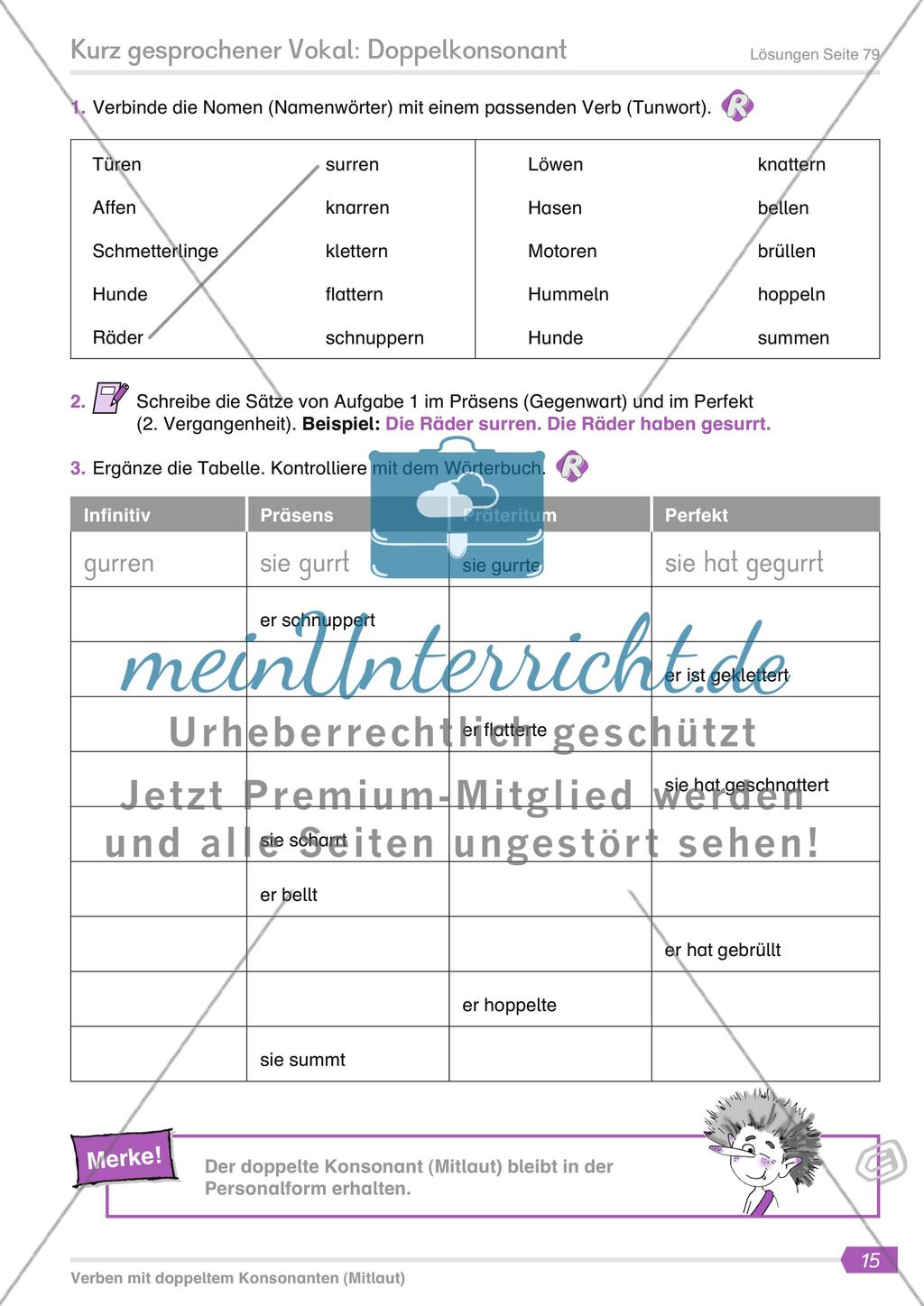Kurz gesprochener Vokal: Doppelkonsonant Preview 2