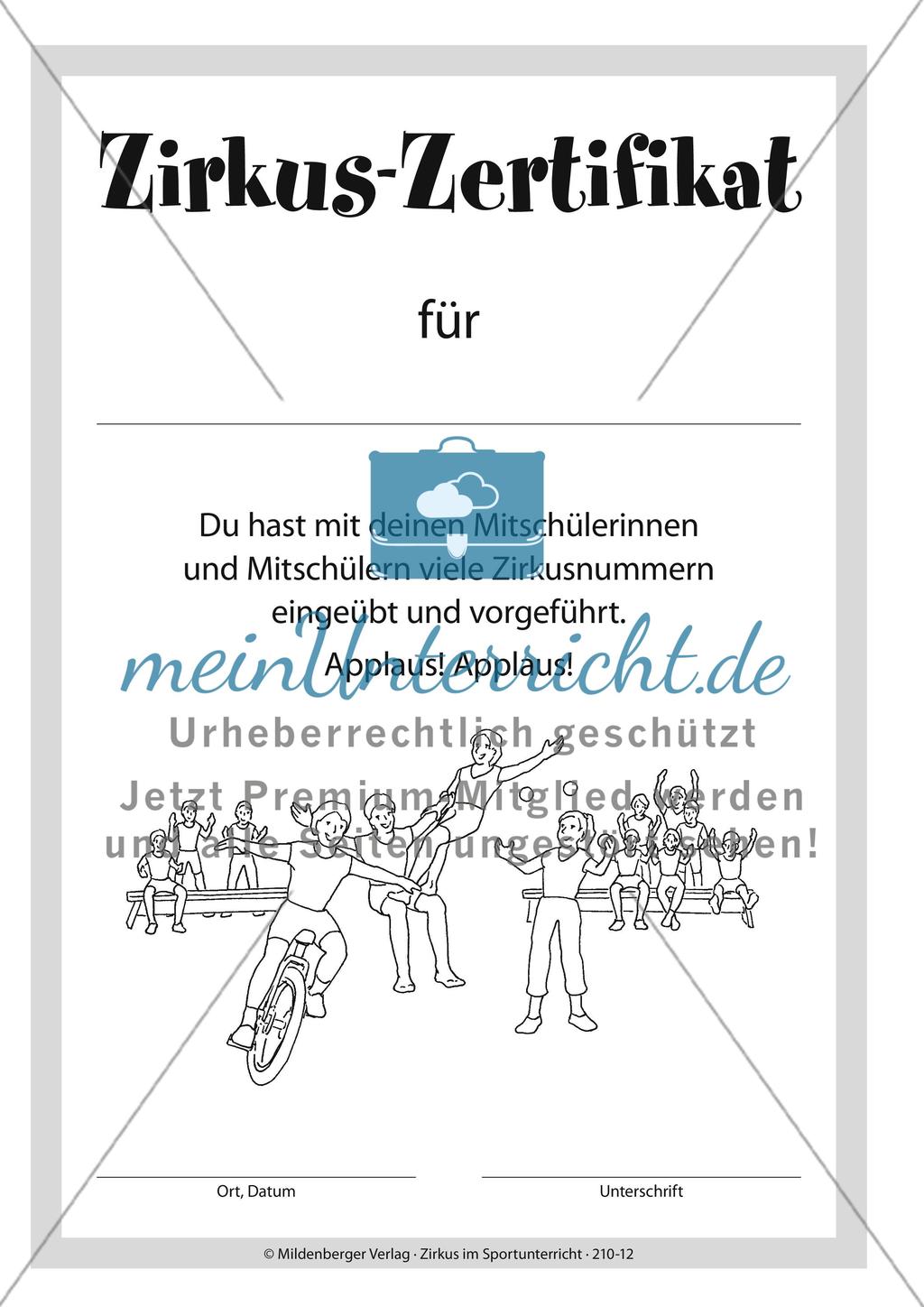 Ein Zirkus-Zertifikat zum Abschluss der Unterrichtseinheit Preview 1