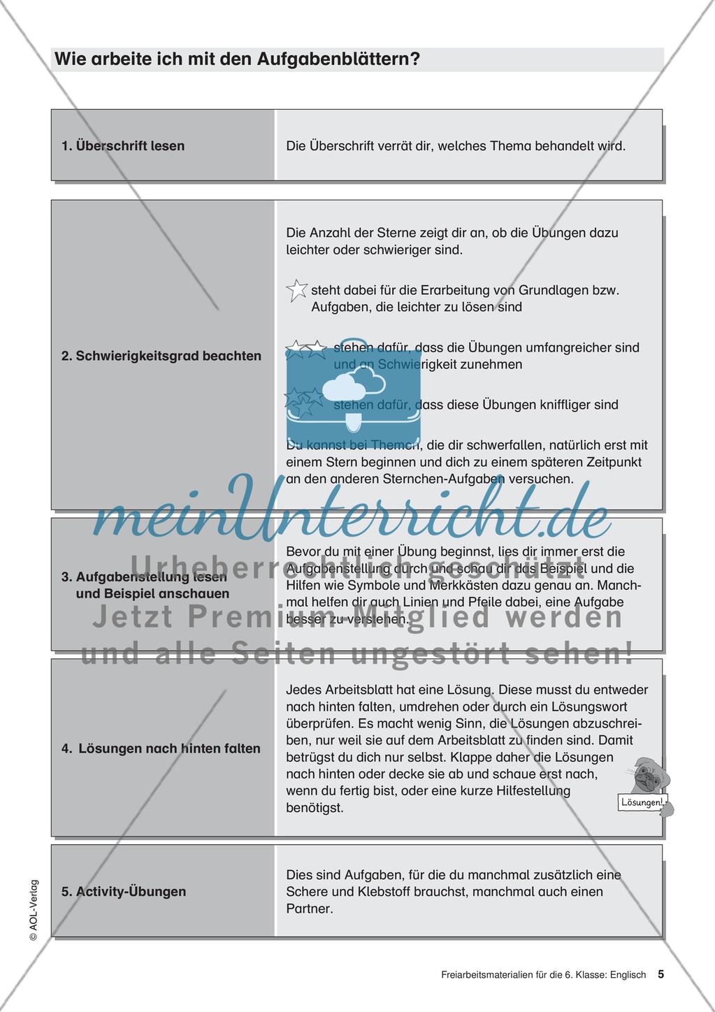 Freiarbeitsmaterialien für die 6. Klasse: Englisch – Teil 1 Preview 1