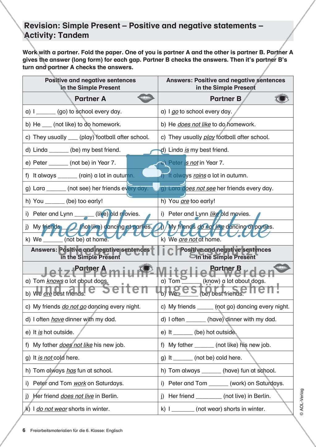 Freiarbeitsmaterialien für die 6. Klasse: Englisch – Teil 1 Preview 2