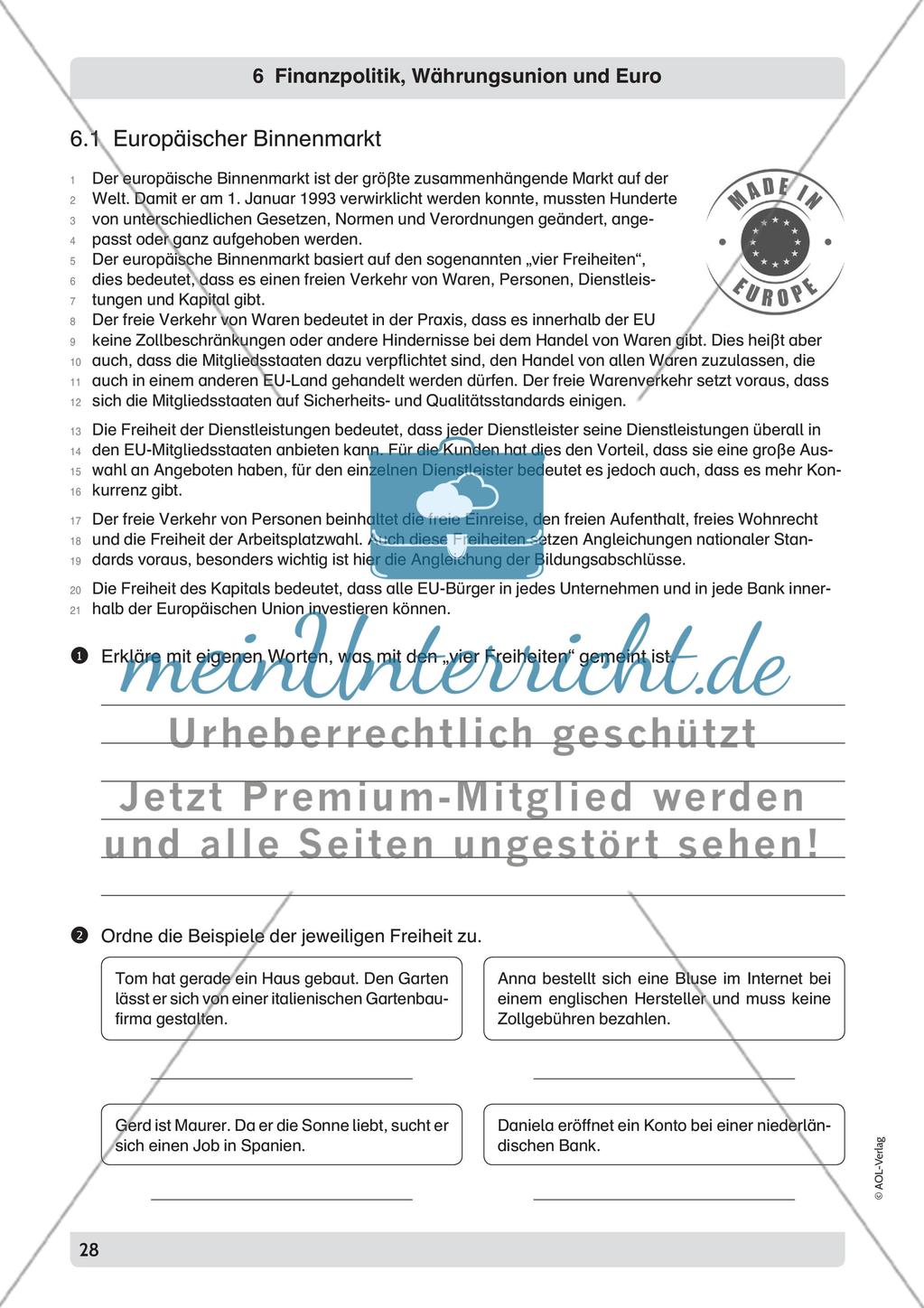 Finanzpolitik, Währungsunion und Euro Preview 1