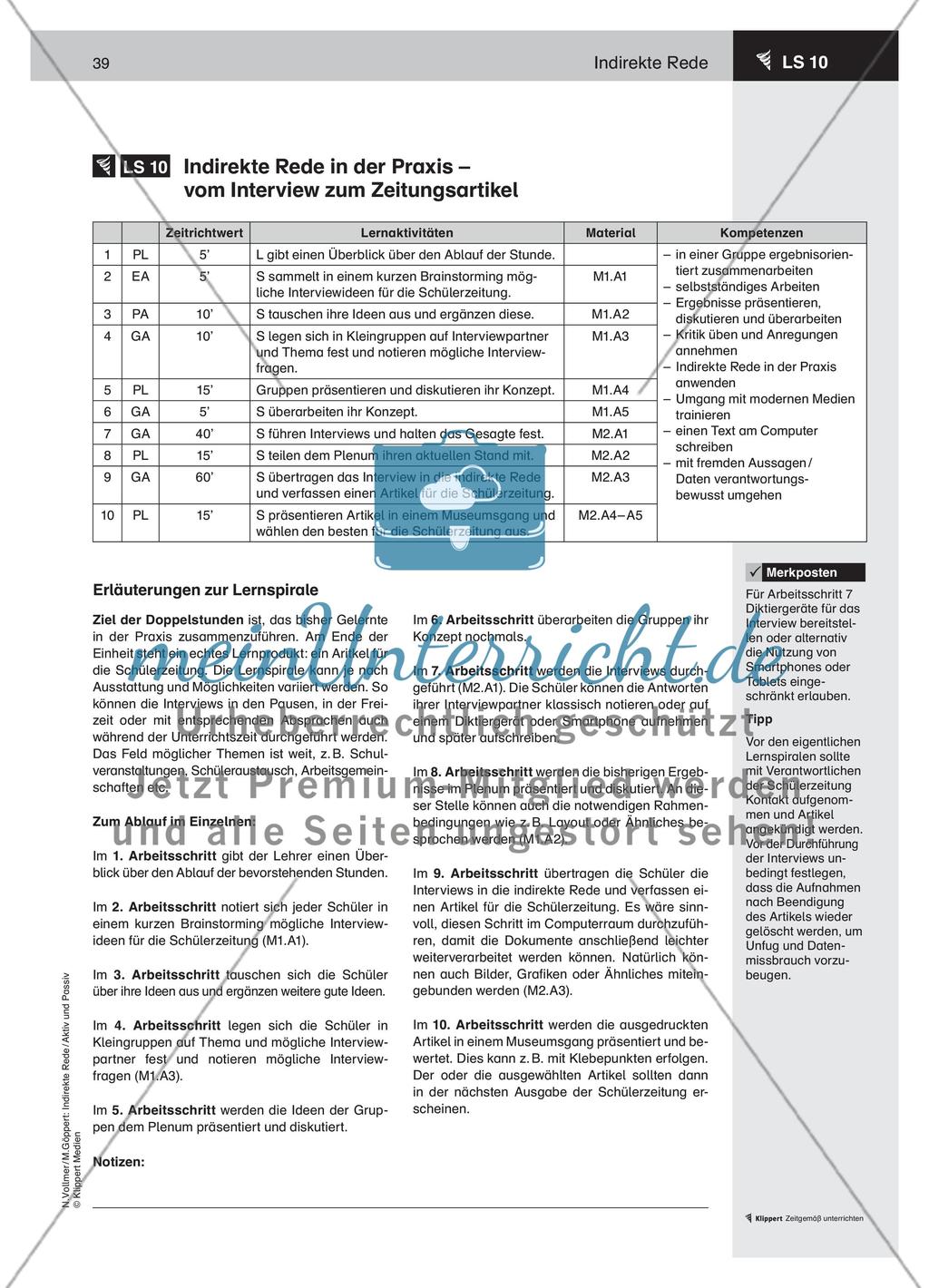 Indirekte Rede in der Praxis – vom Interview zum Zeitungsartikel Preview 1