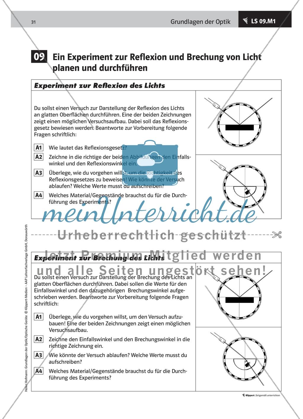 LS 09 Ein Experiment zur Reflexion und Brechung planen und durchführen Preview 2