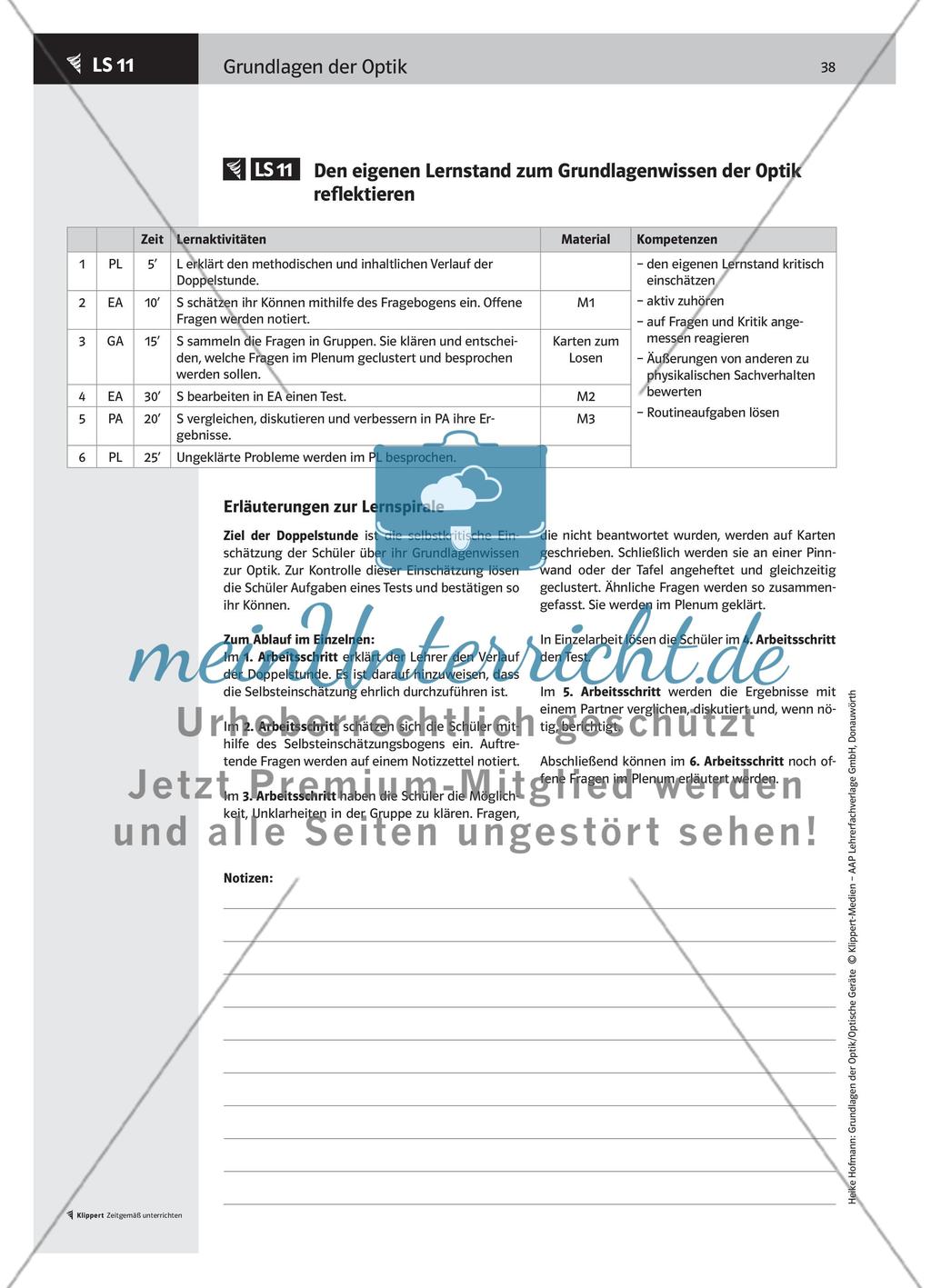 LS 11 Den eigenen Lernstand zum Grundlagenwissen der Optik reflektieren Preview 2