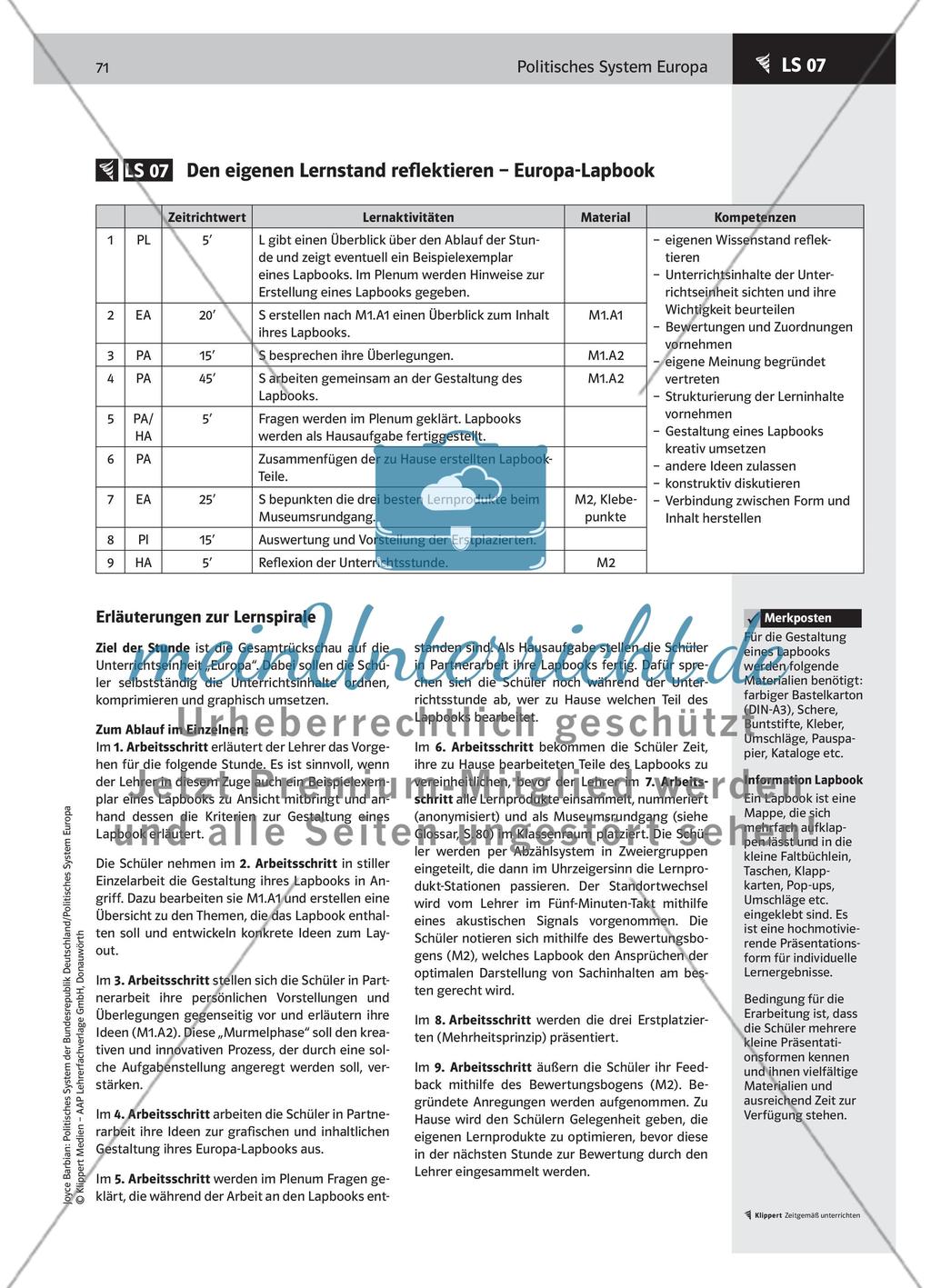 Den eigenen Lernstand reflektieren – Europa-Lapbook Preview 1