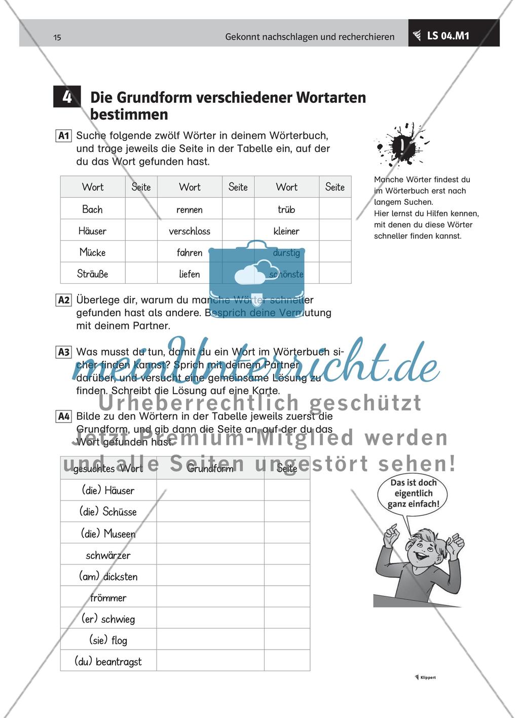 Die Grundform verschiedener Wortarten bestimmen Preview 2