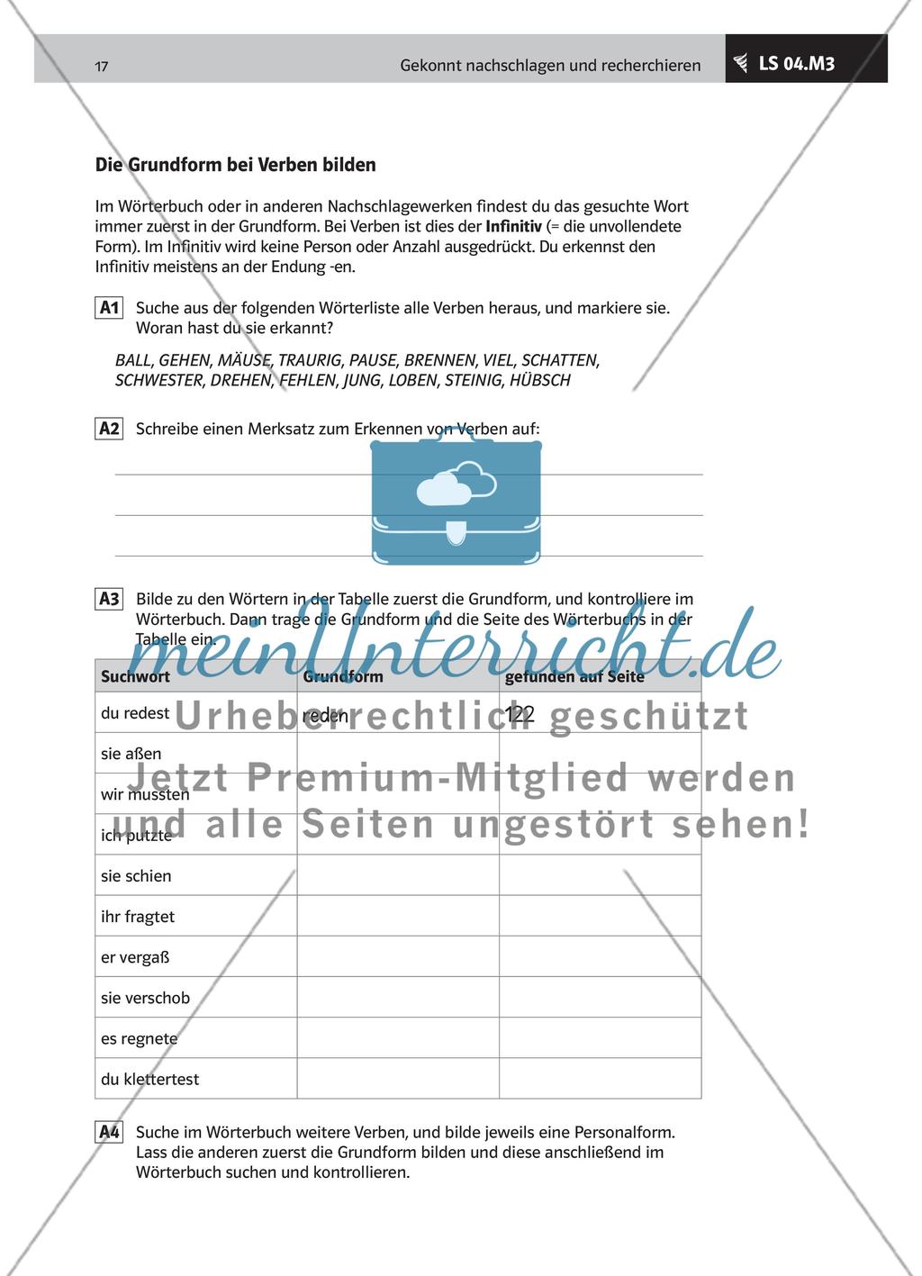 Die Grundform verschiedener Wortarten bestimmen Preview 4