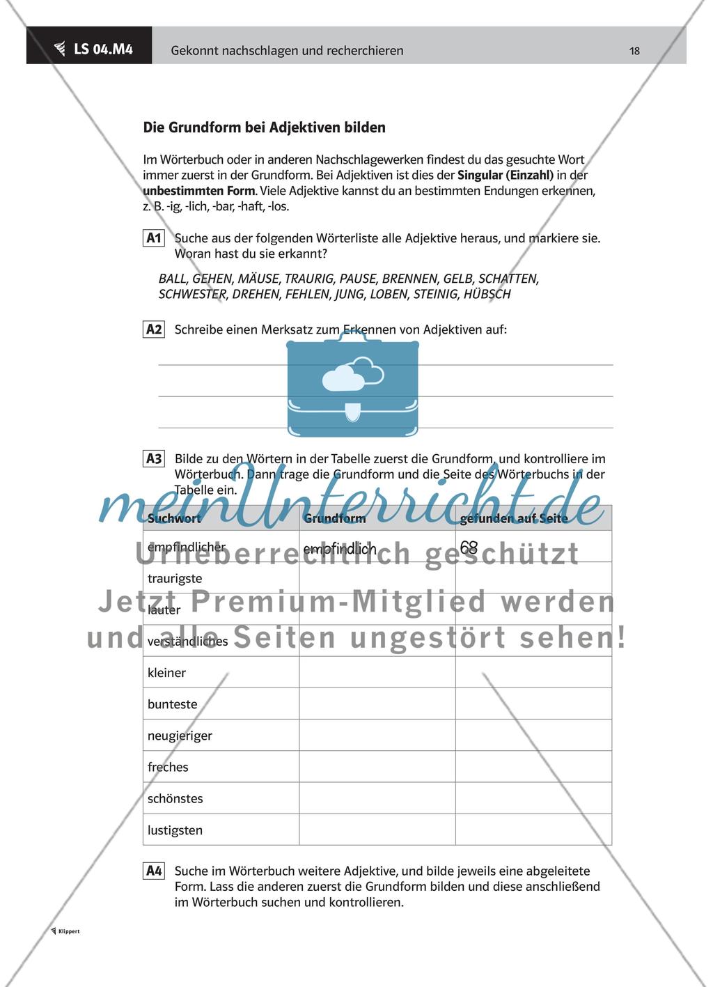 Die Grundform verschiedener Wortarten bestimmen Preview 5