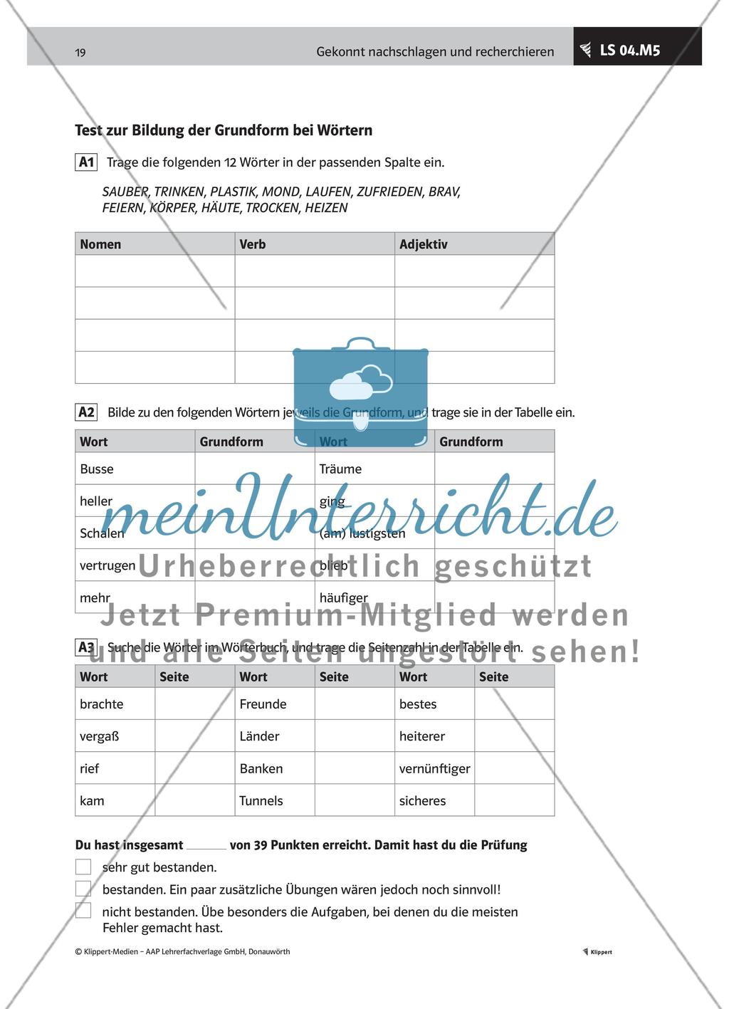 Die Grundform verschiedener Wortarten bestimmen Preview 6