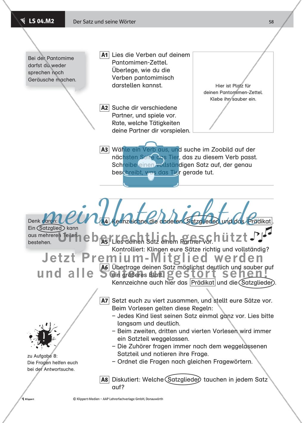 Subjekt und Prädikat als zentrale Satzbausteine entdecken Preview 3