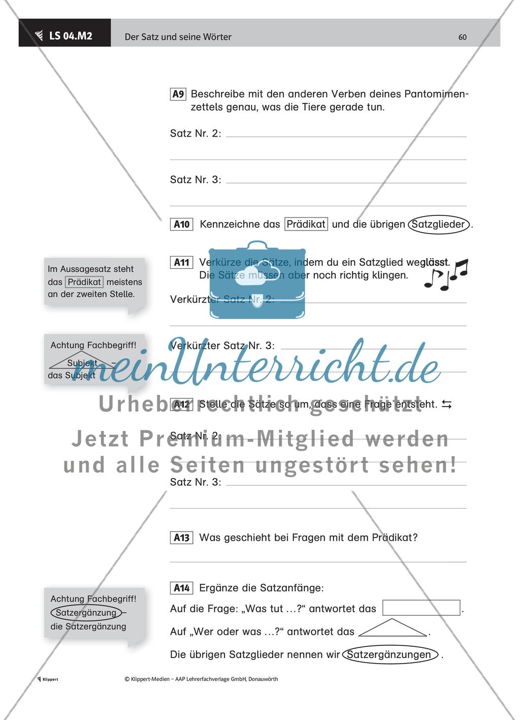Subjekt und Prädikat als zentrale Satzbausteine entdecken Preview 5