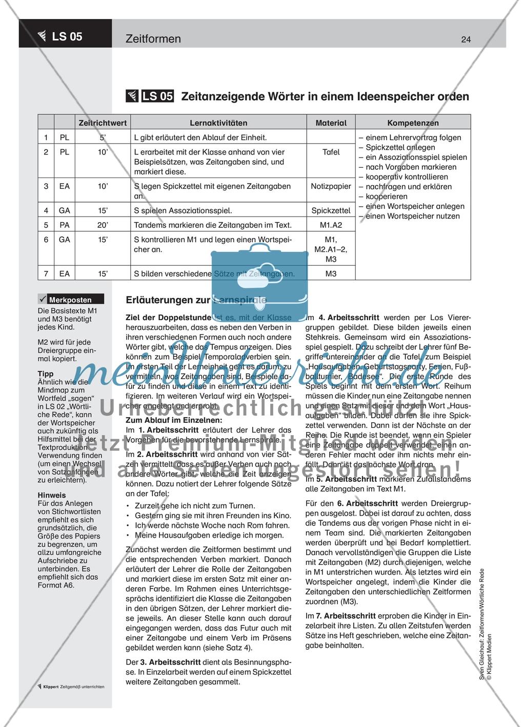 Zeitanzeigende Wörter in einem Ideenspeicher orden Preview 1