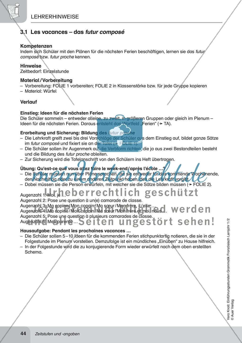 Einführungsstunden Grammatik Französisch Lj. 1-2 Preview 1