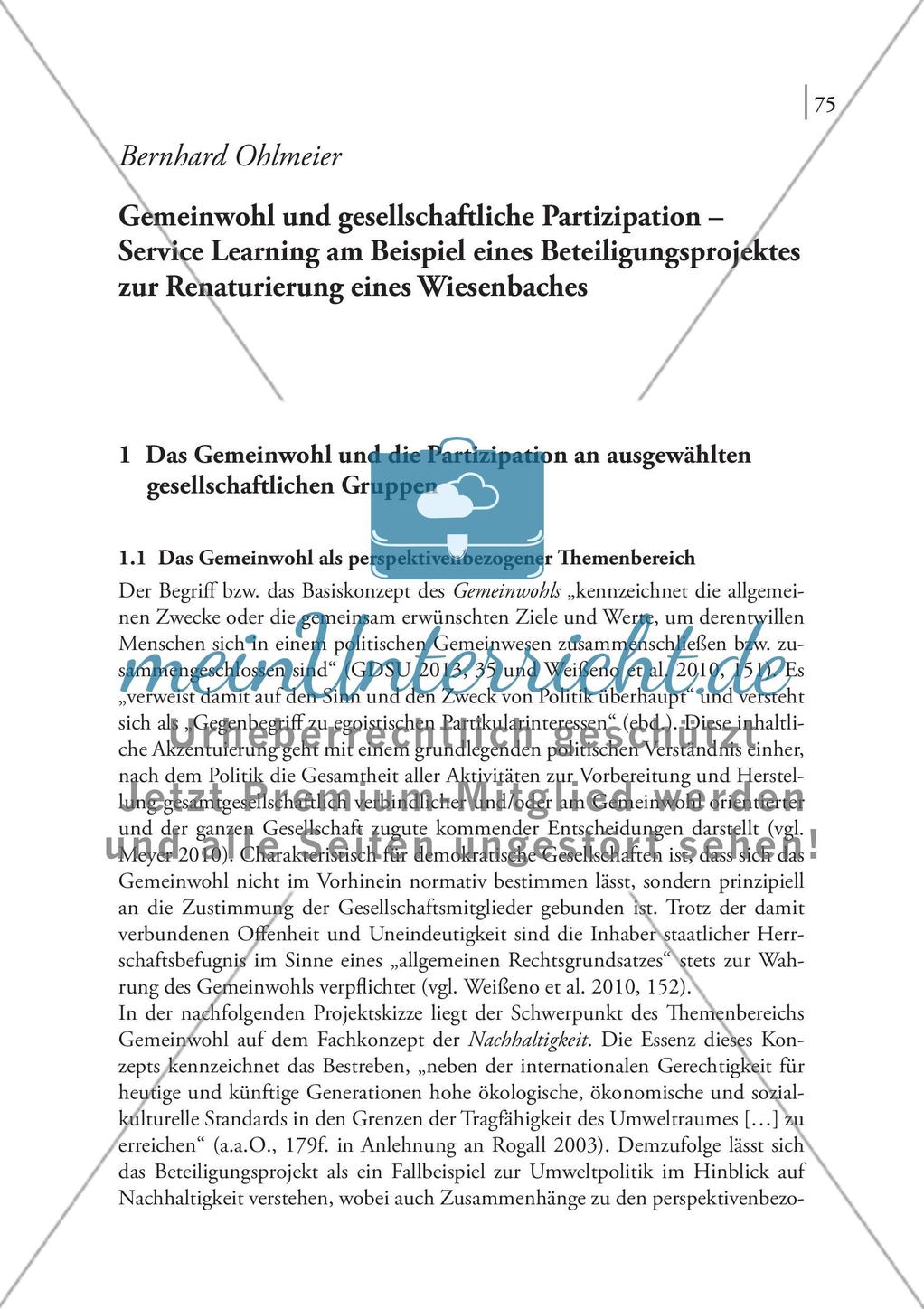 Gemeinwohl und gesellschaftliche Partizipation – Service Learning am Beispiel eines Beteiligungsprojektes zur Renaturierung eines Wiesenbaches Preview 1
