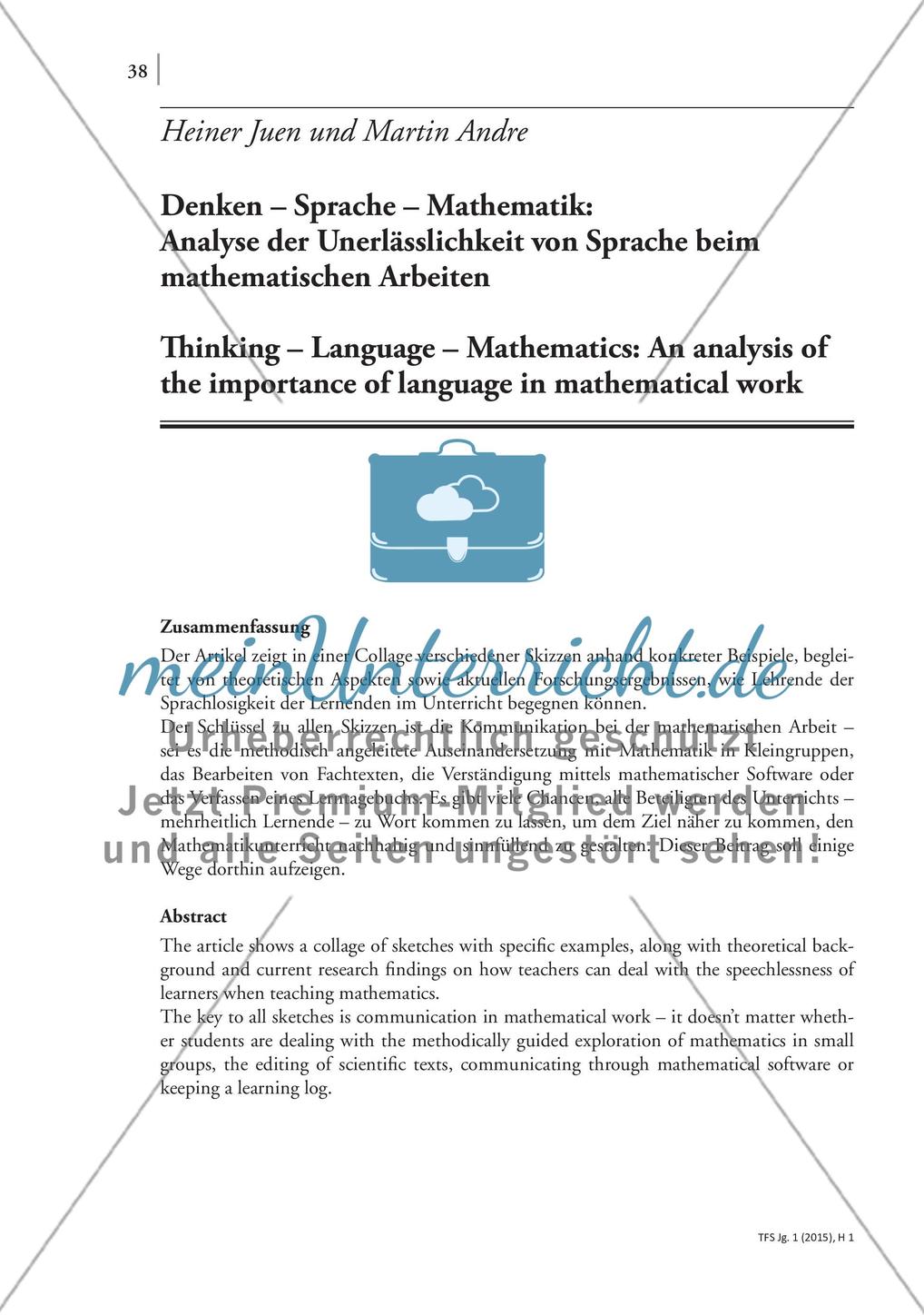 Denken – Sprache – Mathematik: Analyse der Unerlässlichkeit von Sprache beim mathematischen Arbeiten Preview 1