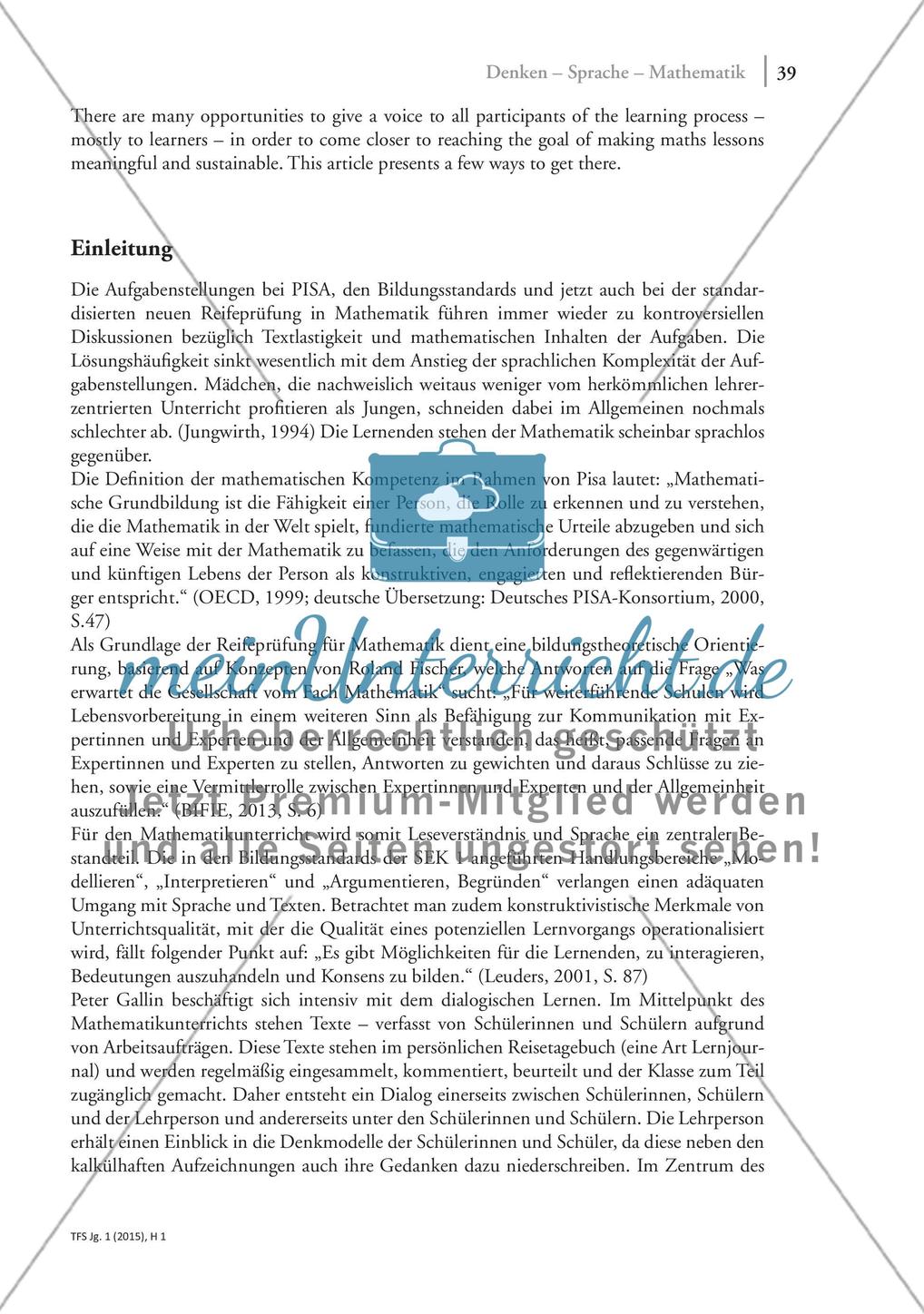 Denken – Sprache – Mathematik: Analyse der Unerlässlichkeit von Sprache beim mathematischen Arbeiten Preview 2