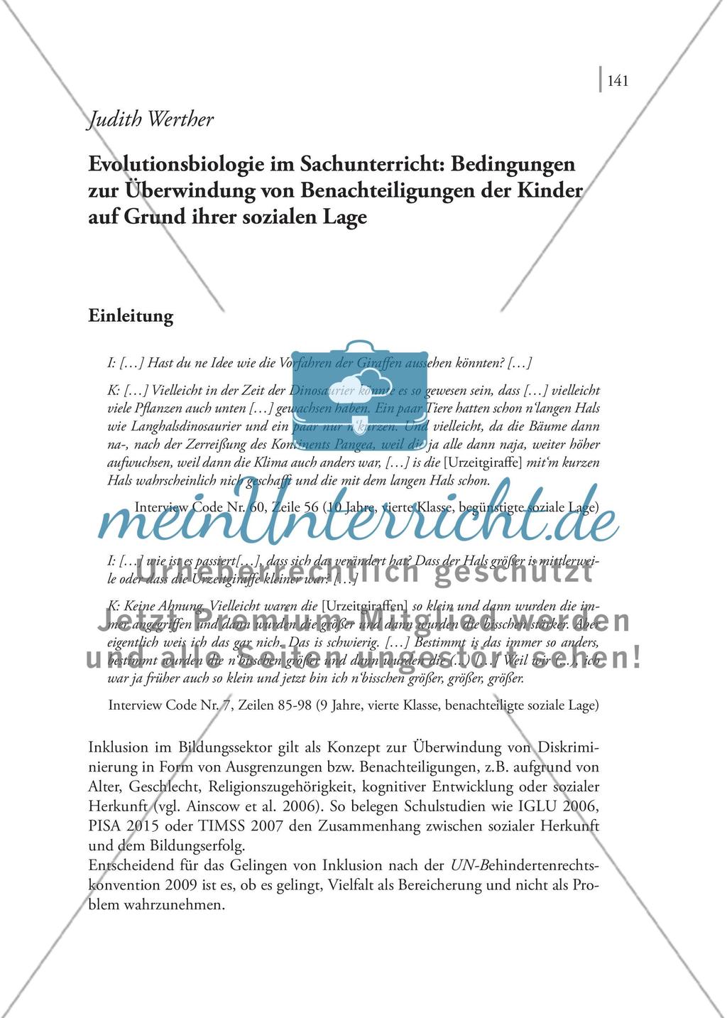 Evolutionsbiologie im Sachunterricht: Bedingungen zur Überwindung von Benachteiligungen der Kinder auf Grund ihrer sozialen Lage Preview 1