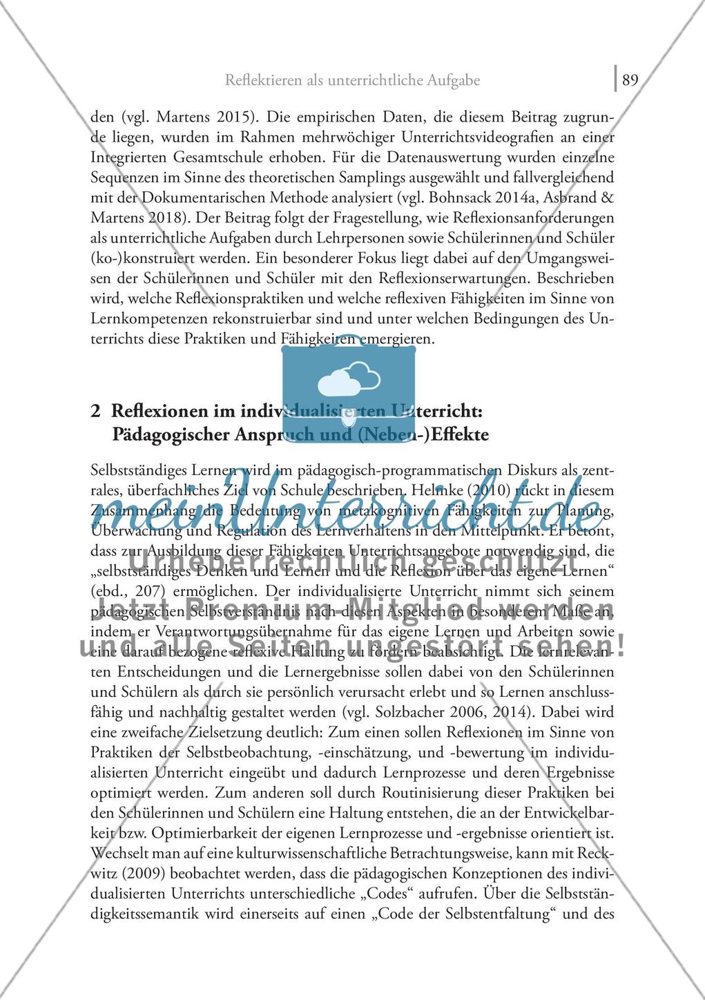 Reflektieren als unterrichtliche Aufgabe: Zur Passung von Lehr- und Lernkompetenzen im individualisierten Unterricht Preview 2