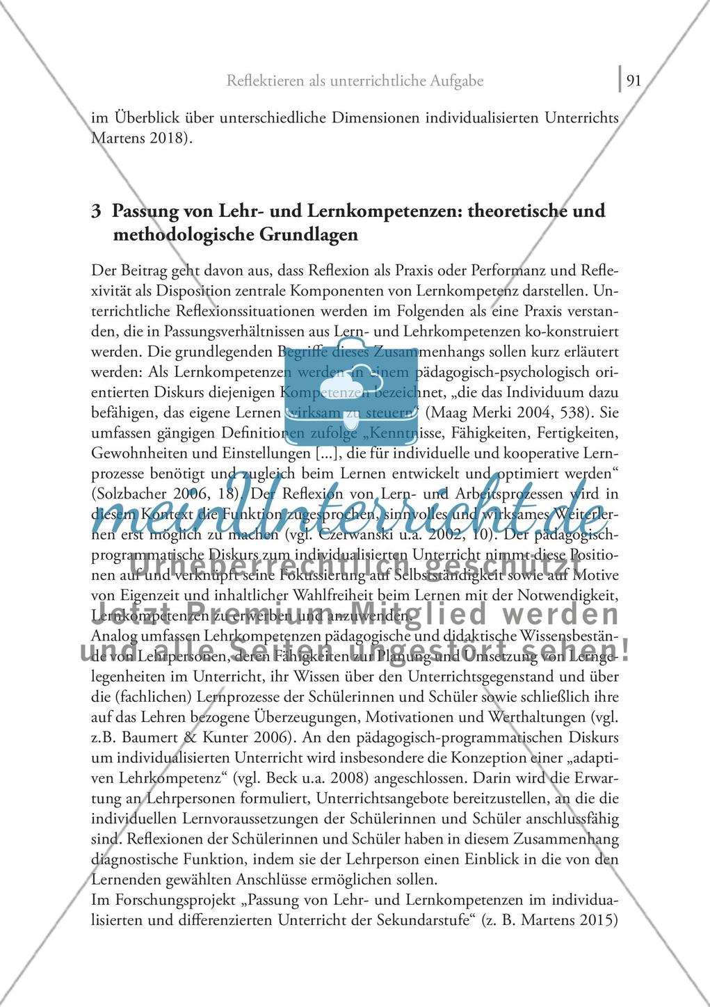 Reflektieren als unterrichtliche Aufgabe: Zur Passung von Lehr- und Lernkompetenzen im individualisierten Unterricht Preview 4